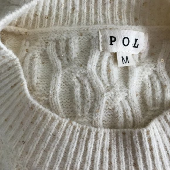 Pol womens cable knit chunky sweater ivory Gold sequins sz medium oversized new - Picture 4 of 6